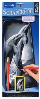 Vyškrabovací obrázek stříbrný 15x40cm - delfíni