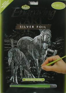 Vyškrabovací obrázek stříbrný 25x20cm- Koně
