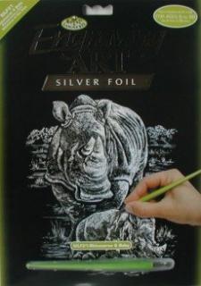 Vyškrabovací obrázek stříbrný 25x20cm - Nosorožci