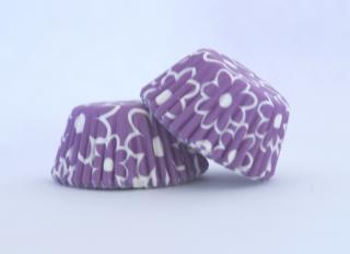 Mini papírové košíčky - 2,6 x 2,0 - fialové kytičky 48 ks