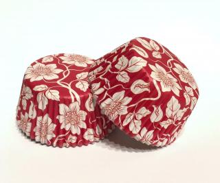 Papírové košíčky na muffiny - červené květiny 48 ks