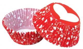 Papírové košíčky na muffiny - červené se srdcem 50 ks