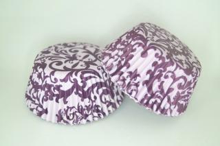 Papírové košíčky na muffiny - damaškové fialové 48 ks