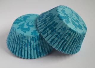 Papírové košíčky na muffiny - damaškové modré 48 ks