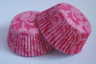 Papírové košíčky na muffiny - damaškové růžové 48 ks