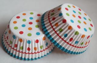 Papírové košíčky na muffiny - puntíkované s proužkem 48 ks