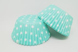 Papírové košíčky na muffiny - puntíkované zelené azurové 48 ks