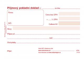 Příjmový pokladní doklad - A6 / nečíslovaný 50 listů / ET020