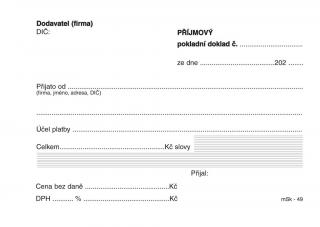 Příjmový pokladní doklad MSK - A6 / nečíslovaný 100 listů NCR / 49