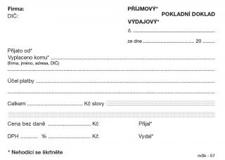 Universální příjmový a výdajový doklad MSK - A6 / nečíslovaný 100 listů NCR / 57