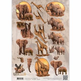 3D Výřezy Slon, žirafa a nosorožec