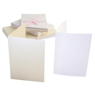 A6 přání a obálky 50ks - perleťové bílé a krémové