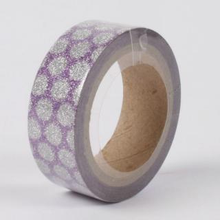 Samolepicí třpytivá washi páska fialová s puntíky