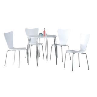 Jídelní set, stůl + 4 židle, bílá / chróm, NINA