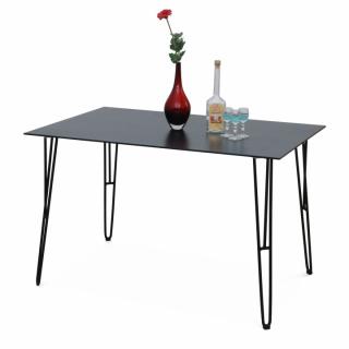 Jídelní stůl, tvrzené sklo / černý kov, OBERON