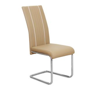Jídelní židle, ekokůže béžová / bílá / chrom, LESANA