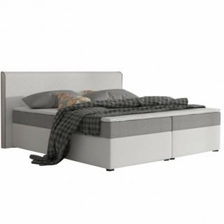 Komfortní postel, šedá látka / bílá ekokůže, 160x200, NOVARA MEGAKOMFORT