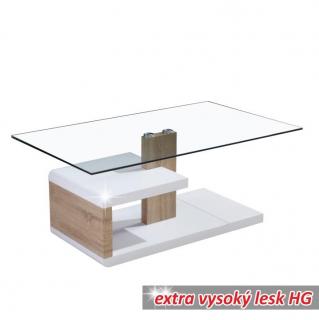 Konferenční stolek, bílá extra vysoký lesk HG / dub sonoma, LARS