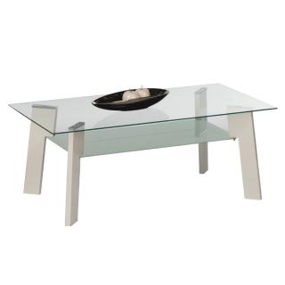 Konferenční stolek, bílá HG / sklo čiré / mléčné, ADELO