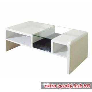 Konferenční stolek, bílá / sklo, SHAPE