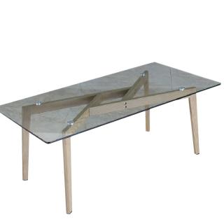 Konferenční stolek, sklo / kov s úpravou buk, PEDREK Typ 2