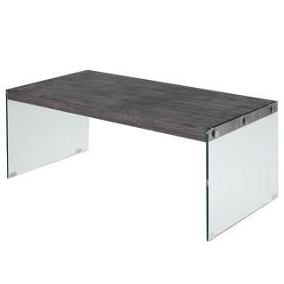 Konferenční stolek, tvrzené sklo / MDF, vzor dřevo, BOJAN