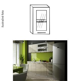 Kuchyňská skříňka, pravá, dub sonoma / bílá, stříbrné orámování / sklo, IRYS GW-40