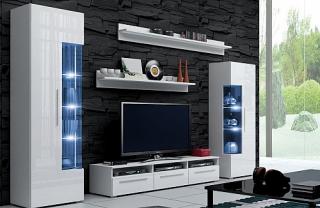 Luxusní obývací stěna ROMANA  bílá/černý lesk