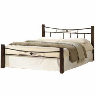 Manželská postel, dřevo ořech/černý kov, 140x200, PAULA