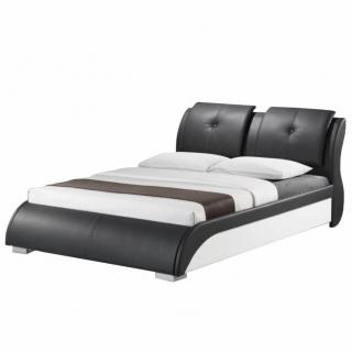 Manželská postel, ekokůže černá / bílá, 160x200, TORENZO