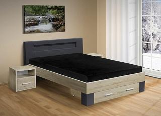 Manželská postel MEADOW 200x180 vč. roštu a matrace  dub sonoma