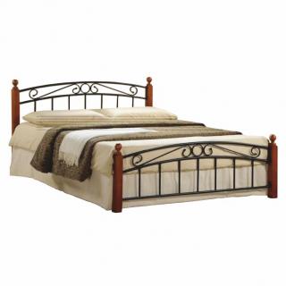 Manželská postel, třešeň / černý kov, 160x200, DOLORES