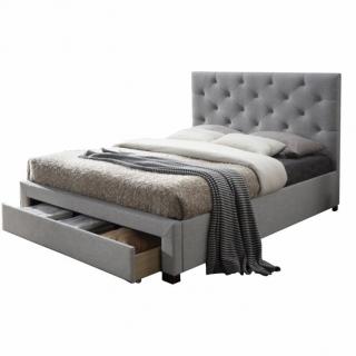 Moderní postel s úložným prostorem, šedá látka, 160x200, SantoIa
