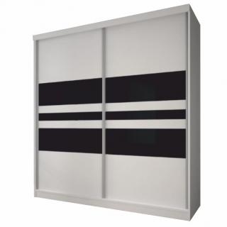 Skříň s posuvnými dveřmi, bílá / černé sklo, 183x218, MULTI 11