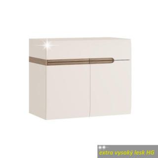 Skříňka s keramickým umyvadlem, bílá extra vysoký lesk HG / dub sonoma truflový, LYNATET TYP 150