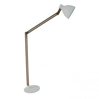 Stojací lampa, hliníková bílá / dřevo, CINDA  TYP 19