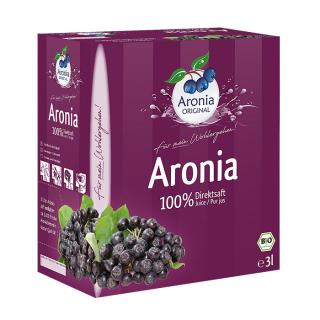 Arónie BIO (černý jeřáb, jeřabina), 100 % přímo lisovaná šťáva, 3 litry