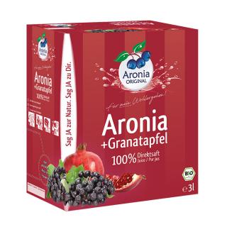 Arónie (černý jeřáb,jeřabina) + Granátové jablko BIO, 100%  čistá šťáva, 3 litry