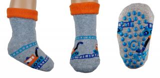chlapecké froté ponožky s protiskluzem vel. 17-19 šedé bagr