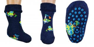 chlapecké froté ponožky s protiskluzem vel. 17-19 šedomodré + signální