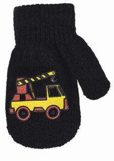 chlapecké rukavice pletené černé se žlut. autem 12 cm