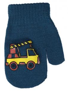 chlapecké rukavice pletené mořská modrá se žlut. autem 12 cm