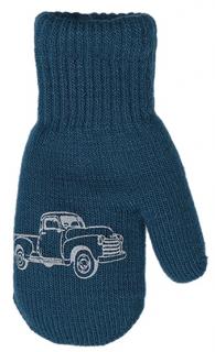 chlapecké rukavice pletené zateplené modré s autem 14 cm