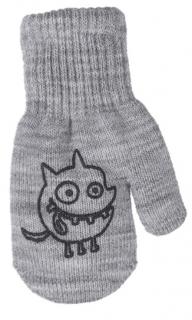 chlapecké rukavice pletené zateplené šedé s ďáblíkem 13 cm