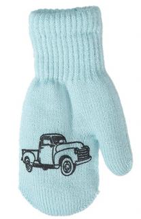 chlapecké rukavice pletené zateplené tyrkysové s autem 14 cm