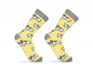 crazy ponožky s veselým motivem - žluté BULDOGS vel. 24-38