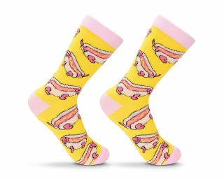 crazy ponožky s veselým motivem - žluté hot-dog 24-38