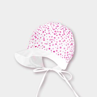 dívčí bavlněná čepice se zavazováním bílá s růžovými puntíky