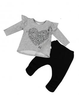 dívčí kojenecká souprava tunika+kalhoty srdíčko šedý melír vel. 68, 74