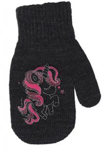 dívčí rukavice pletené grafitové s jednorožcem 14 cm